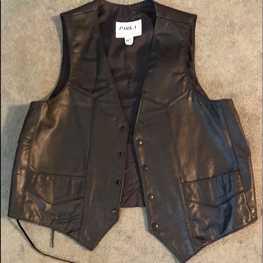 Mens Black Leather Vest Like New
